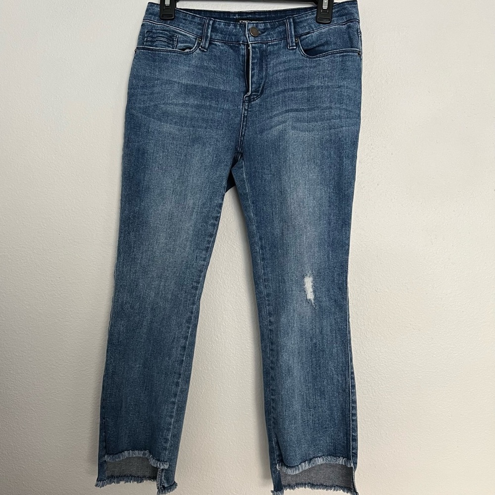 Kenneth Cole womens distressed Jess Crop Flare blue Jeans size 8